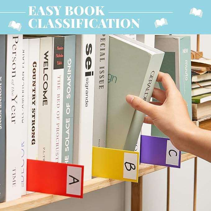 Chinco 30 Pieces Library Book Dividers for Shelves with Stickers, Library Shelf Markers Assorted Colored Book Shelf Dividers Plastic Shelf Marker Flexible Book Shelf Marker Set for Classroom Supplies