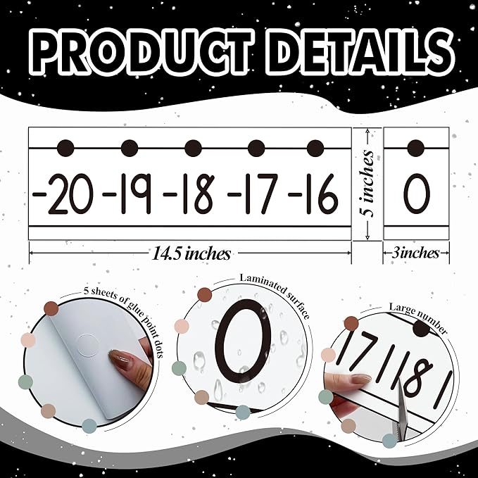 29 Pieces Number Line for Classroom Wall -20 to 120 Number Line Bulletin Board Border Blackwhite Classroom Decorations Math Posters for Teachers