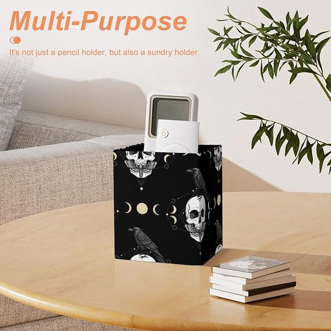 Men's Fashion Pencil Pen Holder Cup, Waterproof Office Supplies, Waterproof Multifunctional Office Supplies Black Raven Moon Skull
