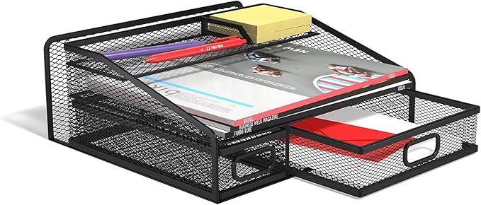TRU RED Wire Mesh Desktop Organizer, 6‑Compartment Accessory Holder, Matte Black, 2‑Pack – Office Desk Storage