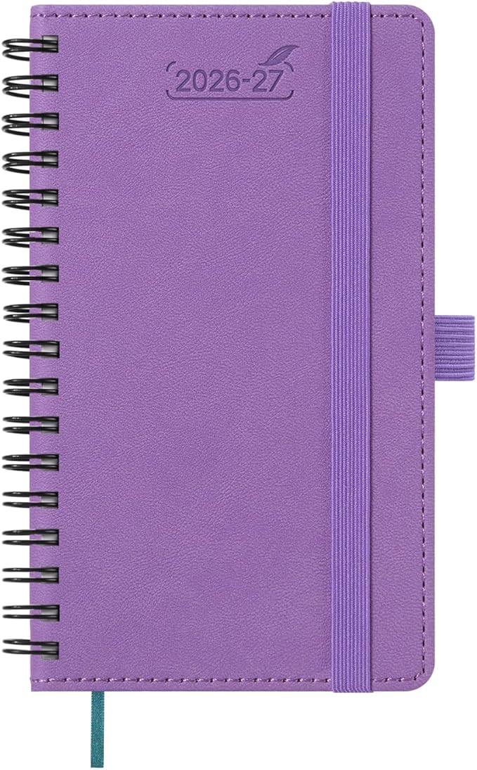 BEZEND Pocket Planner 2026-2027 Weekly and Monthly (3.5" x 6") 18 Months Small Academic Calendar (Jul 26-Dec 27) for Students, Work & Home, Storage Pocket, Spiral PU Leather Softcover -Lavender