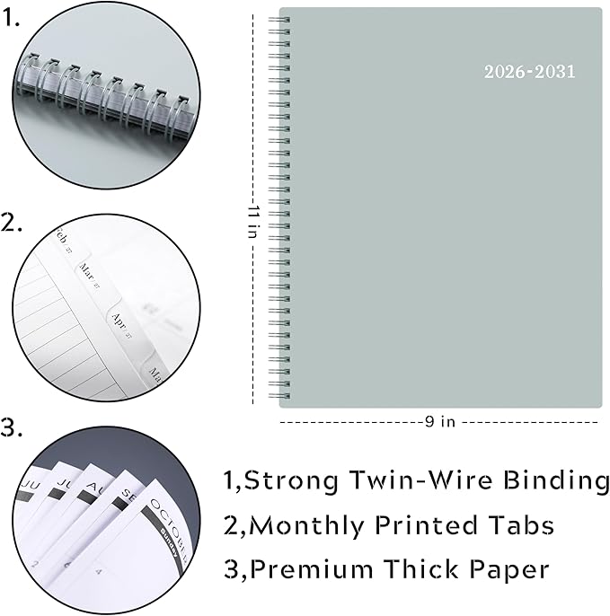 2026-2031 Monthly Planner/Calendar - 5 Year Planner from Jul.2026 - Jun.2031, 60 Month, 9" x 11", Monthly Calendar 2026-2031, 5 Year Calendar - Grey