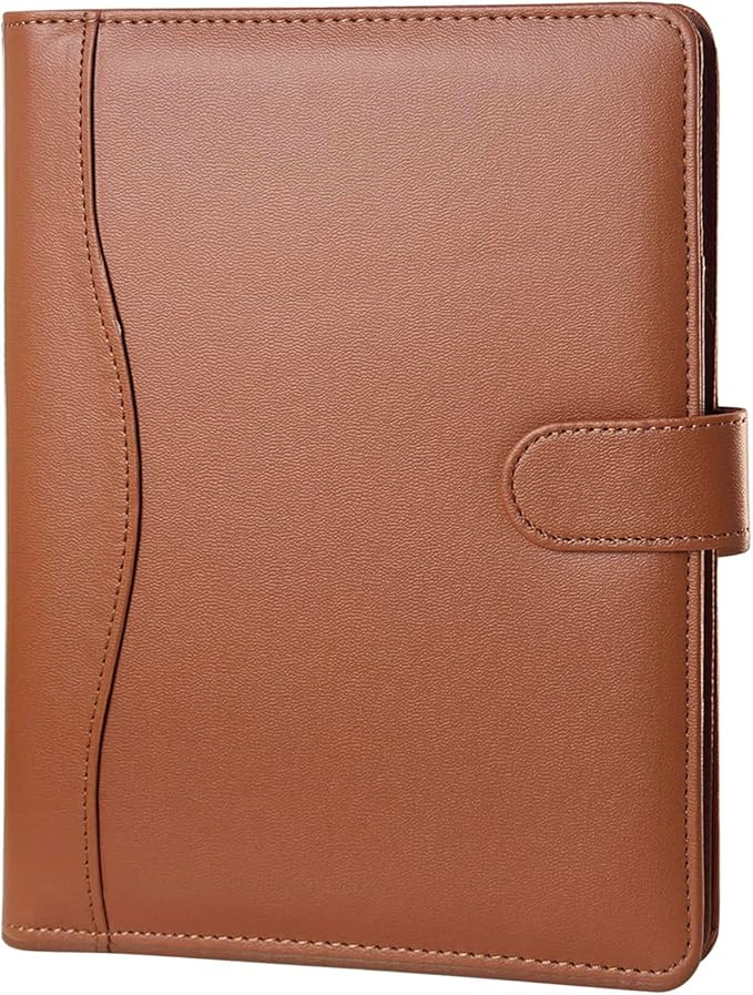 Padfolio Portfolio Binder, Leather Clipboard Folder Briefcase Loose-Leaf Binder with Cover Brown Folder with Pockets Resume Folder for Business Office Meeting Men Women's Business (A5, Brown)