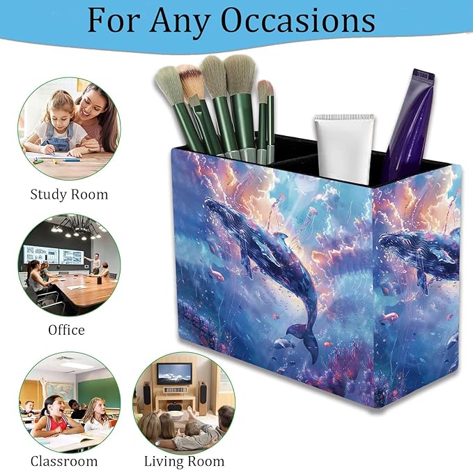 Pen Holder and Anti-Slip Mouse Pad Combination, Makeup Brush Storage Box, Tableware Storage Box, Suitable for Office and Home - Sky Blue Whale