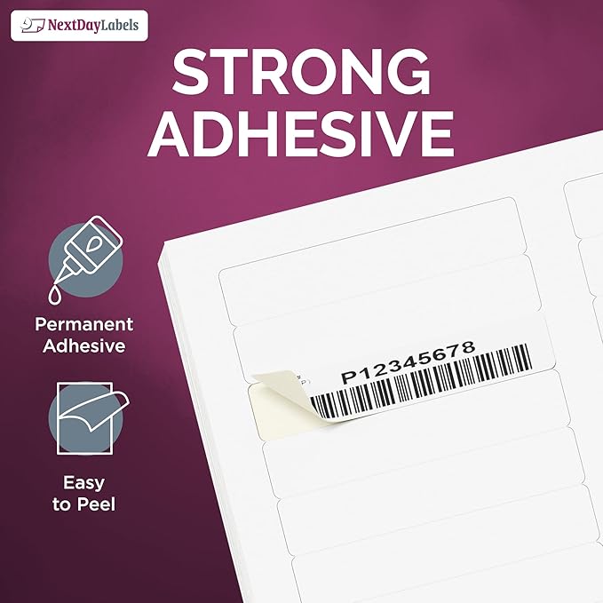 NextDayLabels 0.66x3.43 Inch Rectangle File Folder Labels White for Laser Inkjet Printer - 30 Per Sheet Self-Adhesive Organization Filing Made in USA - 7,500 Labels