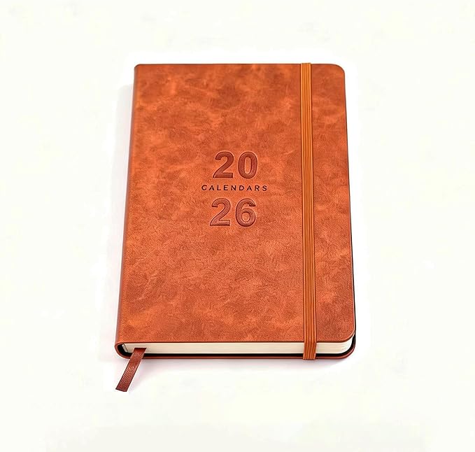 Daily Planner 2026, Calendar 2026 Agenda Planner Daily Journal Notebook 8.5"x5.8", January 2026 to December 2026, Faux Leather Cover (Brown, 8.5"×5.75")
