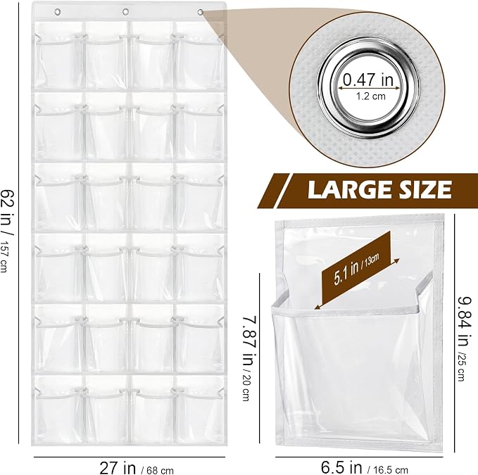 Enlarged Headphone Storage Classroom, 24 Large Pockets PVC Clear Headphone Holder for Classroom,with 3 Kinds of Mounting Accessories and Headphone Storage Stickers & Digital Stickers