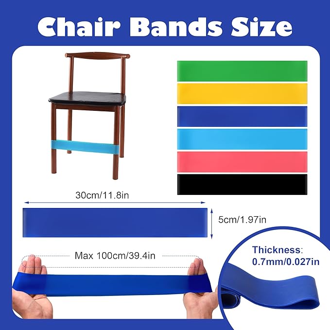 6 PCS Chair Bands With Fidgety Feet Colorful Chair Fidget Bands Desks Stretch Foot Band for ADHD Sensory Flexible Band Classroom Home Chair Fidget Tools Black