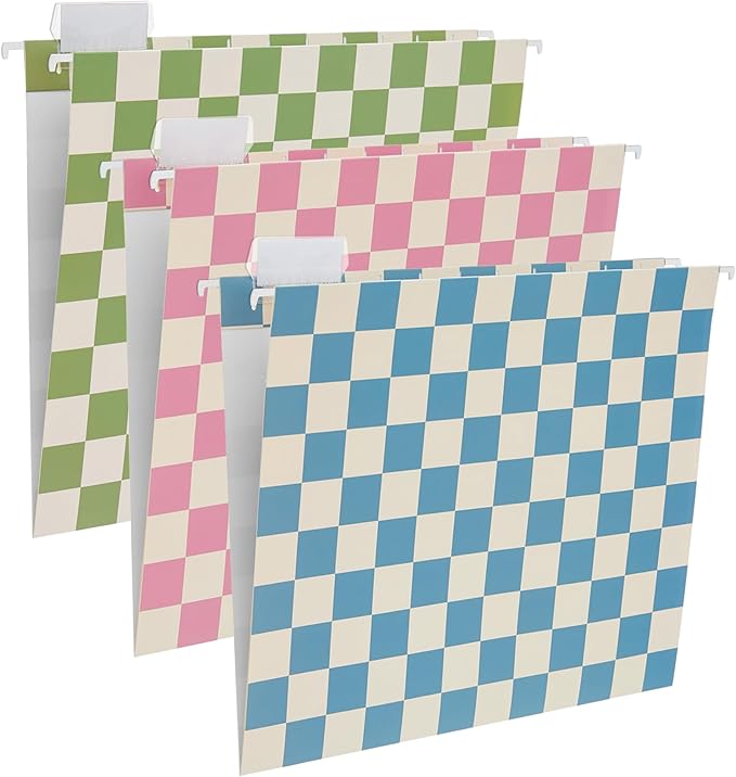 Y YOMA 6 Pack Decorative Hanging File Folders Letter Size Checkerboard Hanging Folder Pretty File Folder Organizer for Filing Cabinet Office Home with 1/5-Cut Adjustable Tabs, Peaceful Color