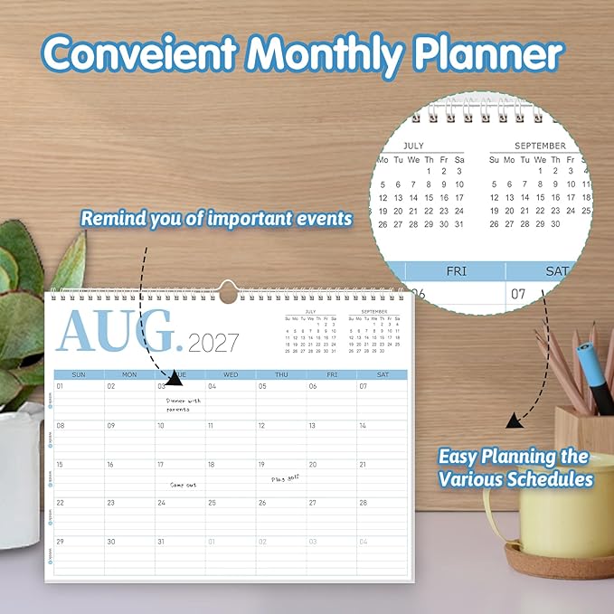 GuassLee Wall Calendar 2026, 2026-2027 Calendar Wall Runs from Jun. 2026 to Dec. 2027, 19-Month Hanging Calendar Spiral Bound for Office School Home Planning and Organizing, 14” x 11”
