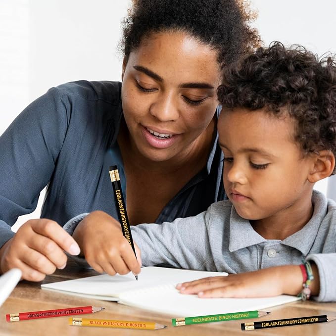JarThenaAMCS Black History Month Pencil with Eraser 48 Pcs Writing Short Pencil 4 In Black Yellow Red Green Juneteenth African Wood Half Pencils for Classroom Office Stationery Gift
