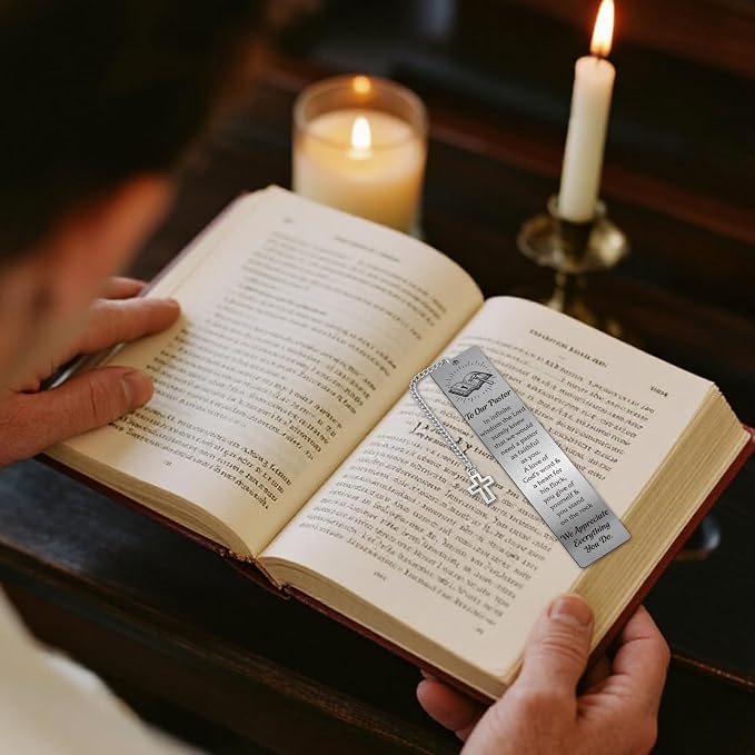 Bookmarks Pastor Appreciation Gifts - Christian Metal Book Mark for Reading Men Women Religious Page Markers with Cross Pendant for Pastors Wife Birthday Retirement Thanksgiving Christmas
