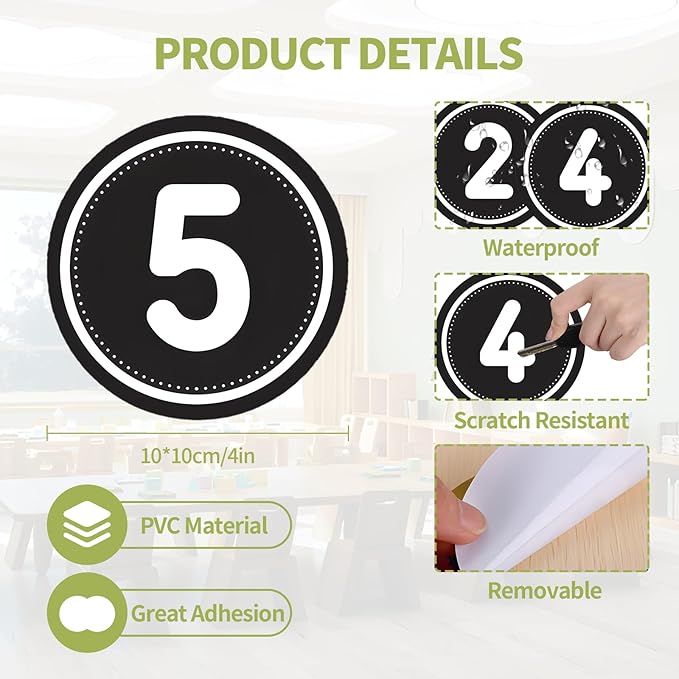 36PCS Number Spot Markers Stickers – 36PCS Number Stickers Classroom Decoration, Repositionable Vinyl Floor Numbers, Line Up Spots for Classroom Floor, Preschool, Daycare, PE, Activities (Black)