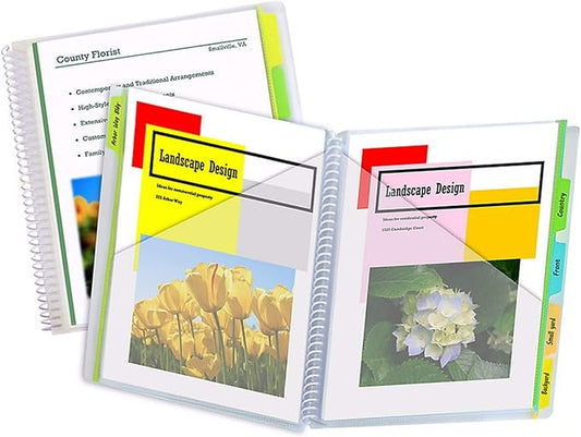 C-Line 10-Pocket Poly Portfolio with Write-on Tabs, Spiral-Bound, 5-Tab, Clear with Assorted Color Tabs, 1 Each (33650)