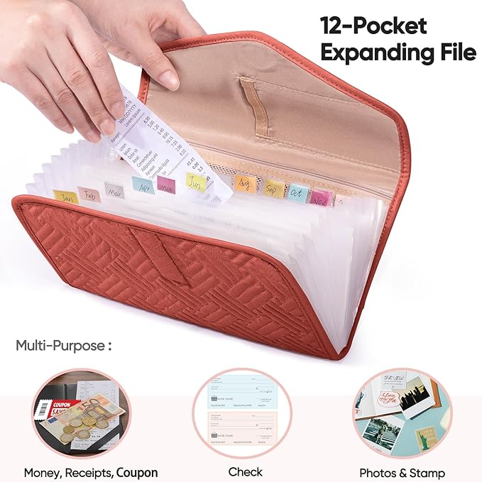 Fabric Bill Organizer with Pockets 10x6 Receipt Organizer for Business - Receipt Holder Organizer - Cash Organizer -Coupon Holder - Money Organizer for Cash- Small Accordion File Organizer
