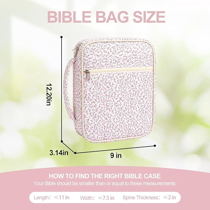 Large Bible Cover Case for Women,Bible Bag,Floral Bible Storage Bags with Zipper Pocket and Handle
