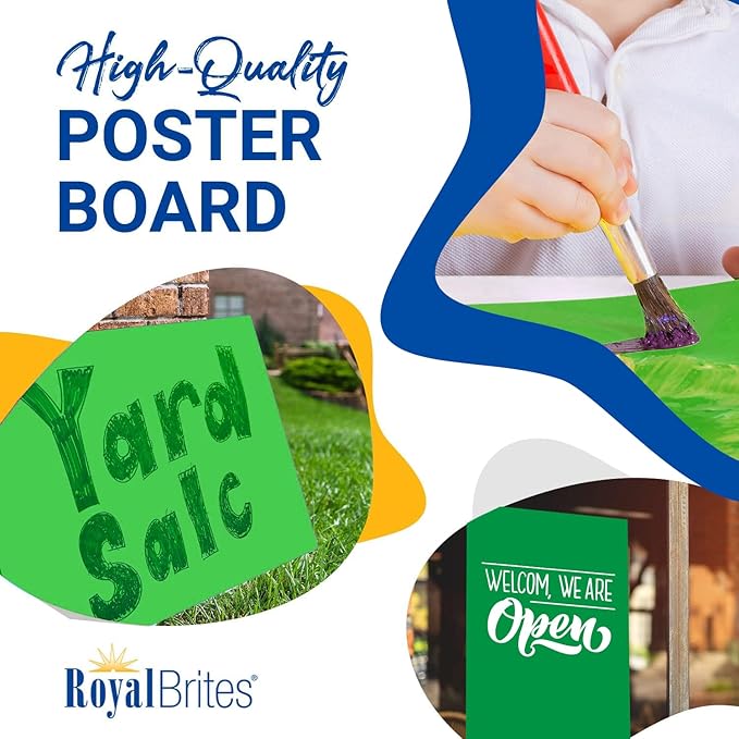 Royal Brites Green Poster Board, 2-Sided, Water & Fade Resistant, for School Projects, Arts & Crafts, Signs & Presentations, 22x28 in, 25 Sheets, Premium Paper, Large Display Board