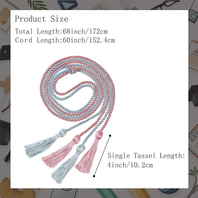 Graduation Double Honor Cords with Tassels Braided Academic Ropes for High School College Ceremony 68 Inch (Pink+Sky Blue)