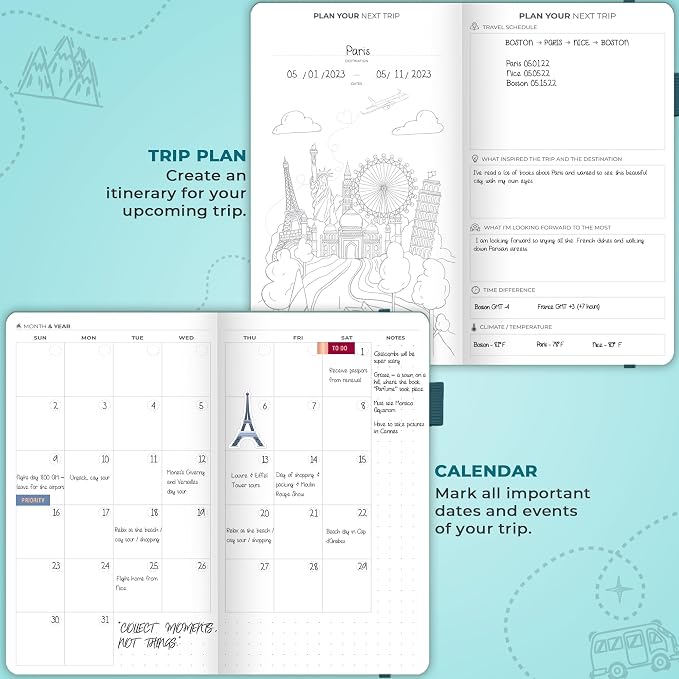 Clever Fox Travel Journal Pocket – Vacation & Road Trip Itinerary Planner Organizer & Traveling Memory Diary – Small Traveler Notebook (Aquamarine)