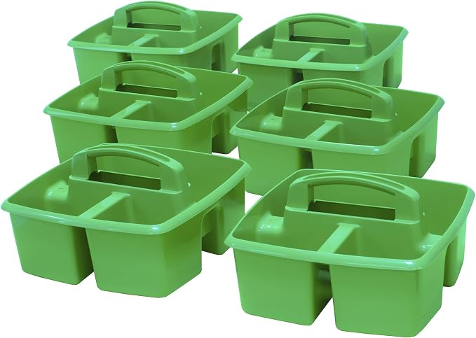 Storex 3-Compartment Small Caddy – Multipurpose Classroom Organizer with Handle, Grass, 6-Pack (00951A06C)