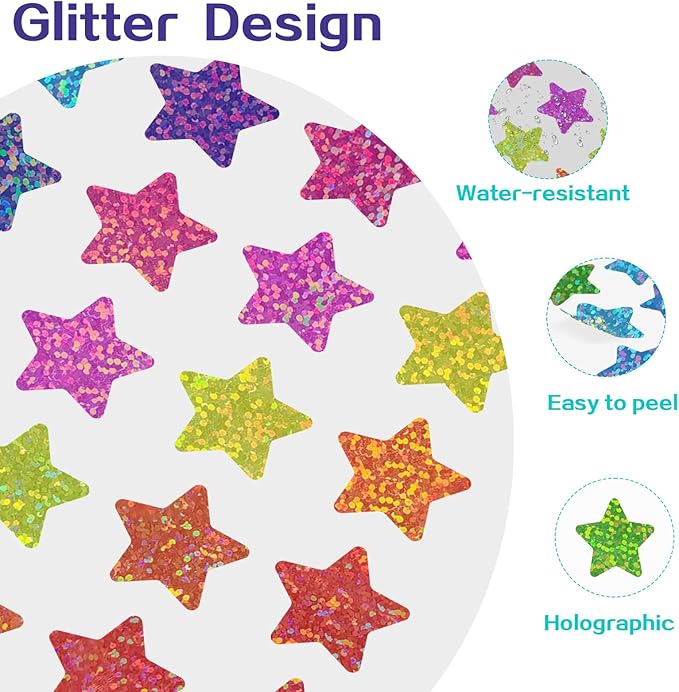 2808pcs Star Stickers for Kids Reward,0.6"Holographic Star Stickers,for School,Classroom,Student,and Teacher Supplies,Behavior Reward Charts