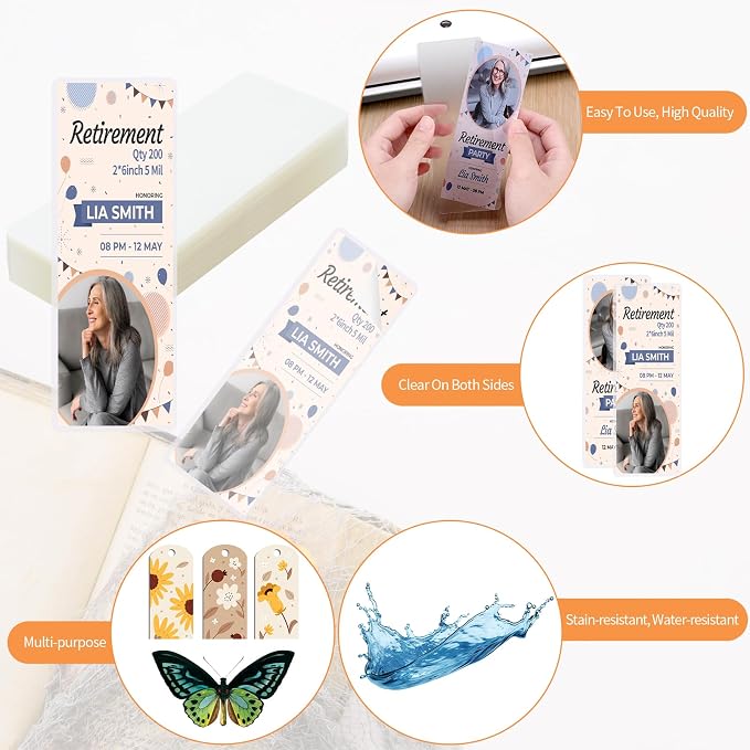 100 Pieces Bookmark Laminating Pouches 2x6 Hot Laminator Sleeves 5 Mil Photo Booth Frames for Book Lovers Nature Lovers (200, 2x6 Inch)