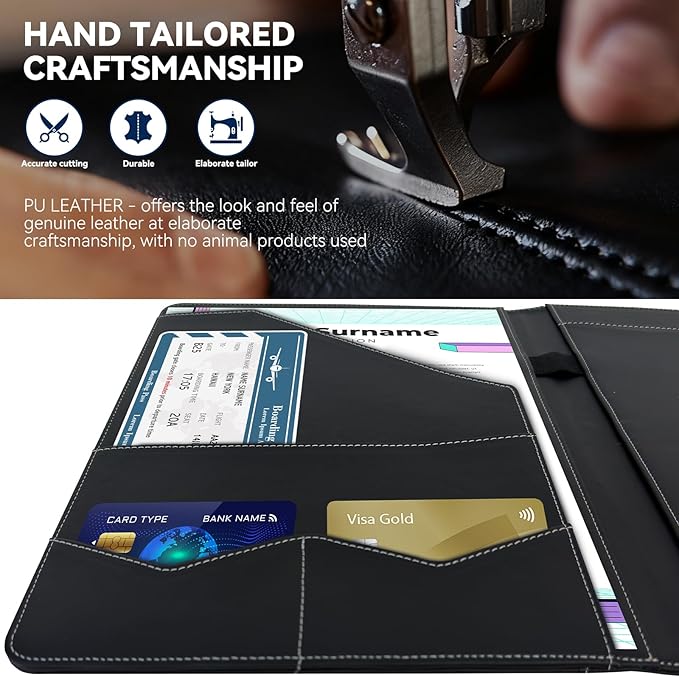 Professional Padfolio Portfolio Folder – Faux Leather Resume Organizer with Document Pockets, Card Slots & Pen Holder – Interview Folder for Job Seekers, Students & Office Meetings