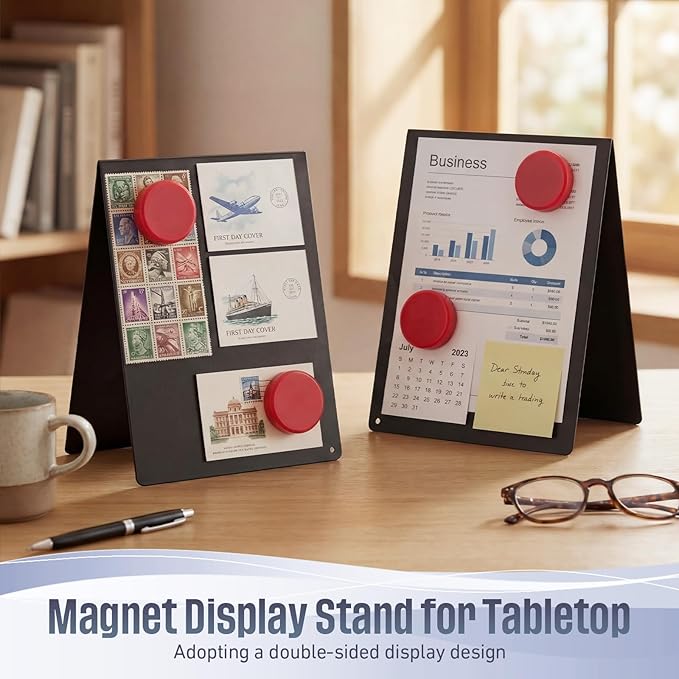 Fainne 2 Pack 6x8 Inch Magnet Display Stand, Double-Sided Magnetic Bulletin Board with Stand Tabletop Blank Magnetic Signs for Restaurant Menu Office Home School, Black