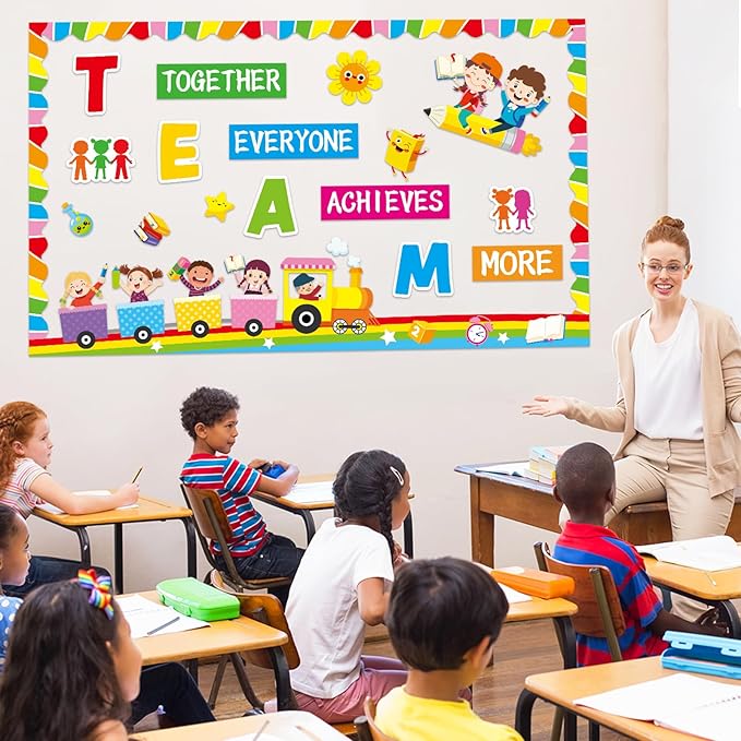 Team Bulletin Board Decorations Set Back to School Motivational Classroom Paper Cutouts Together Everyone Achieves More Teamwork Bulletin Board Decor for School Kindergarten Chalkboard Wall