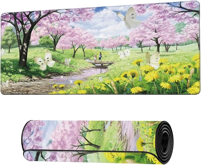 Spring Garden Extended Gaming Mouse Pad Large Desk Mat with Non-Slip Rubber Base and Stitched Edges,Keyboard Mouse Mat Desk Pad for Work,Game,Office,Home 35.4 * 15.7 Inch