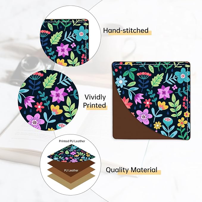 2 Pack Flower Leather Book Corner Bookmark, Durable Handmade Reading Accessories - Gifts for Readers, Women, Men, Teachers, Students 2