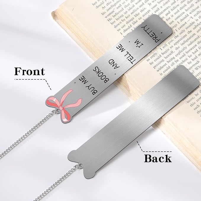 Pink Bow Bookmarks for Women - 2 PCs Cute Girly Metal Book Marks Girls Gifts Charm Unique Aesthetic Page Makers Reading Kids Book Lovers Bookish Birthday Student Teacher School Accessories