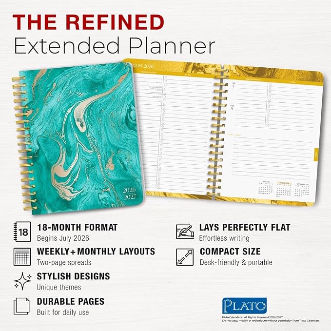 Crackled Blush | 2027 6 x 7.75 Inch 18 Months Weekly Desk Planner | Foil Stamped Cover | July 2026 - December 2027 | Plato | Planning Stationery
