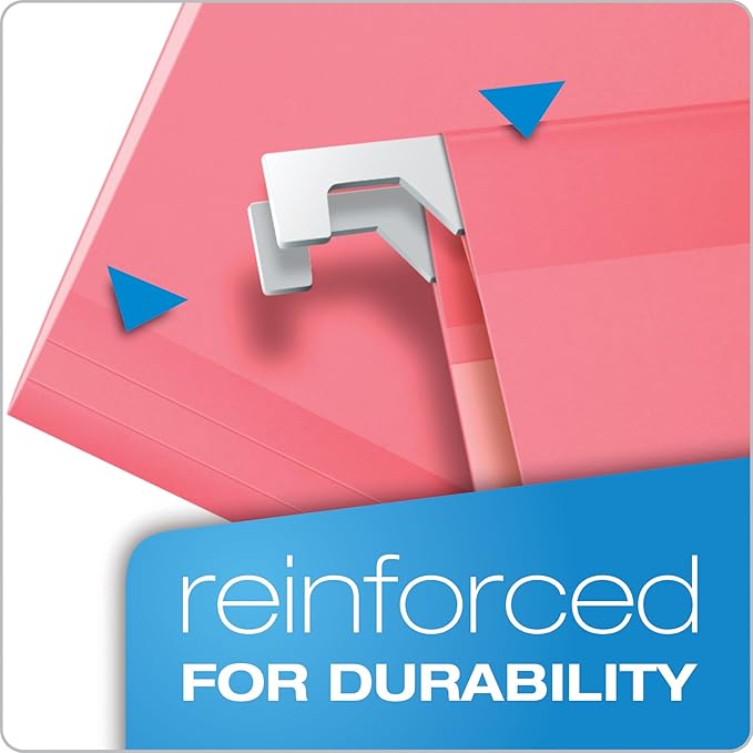 Pendaflex Reinforced Hanging File Folders, Letter Size, Pink, 1/5 Cut, 25/BX (4152 1/5 PIN) (Pack of 10)