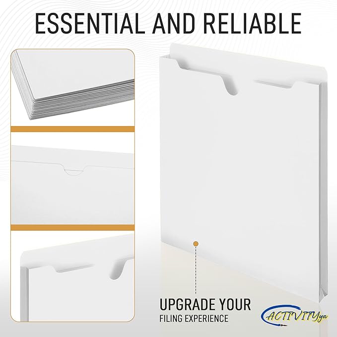 White File Jackets, 1 Inch Expansion, Letter Size, Reinforced Straight-Cut Tab, 6 Pack