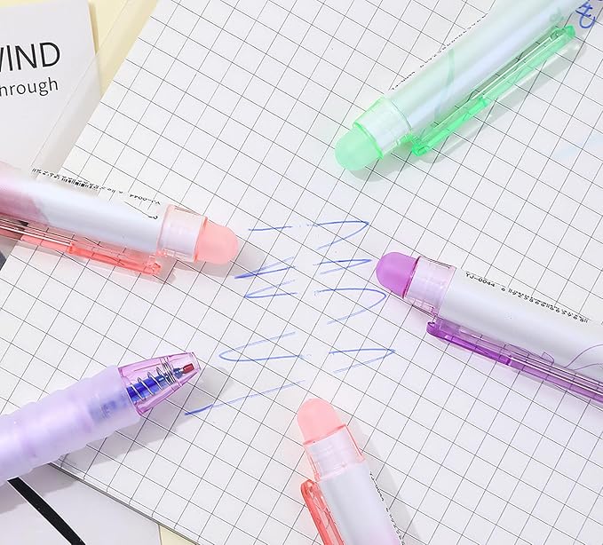 6pcs Erasable Pens 0.5mm Blue Gel Ink Pens Retractable Mistake-Free Smooth Writing Pens with Erasers for Women Men Office Supplies (light color 6pcs, Blue)