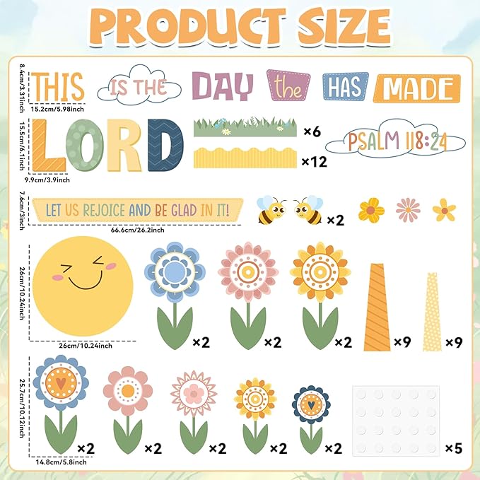 Boho Religious Bulletin Board Set Spring Theme Flower Classroom Decoration Christian Cutout Floral DIY Photo Posting Craft Bible Bulletin Board for Teacher Chalkboard Wall Decor Sunday School Supplies