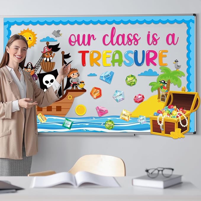 Summer Ocean Bulletin Board Decorations Set Our Class is a Treasure Classroom Paper Cutouts Back to School Pirate Diamond Treasure Bulletin Board Decor for School Door Chalkboard Wall