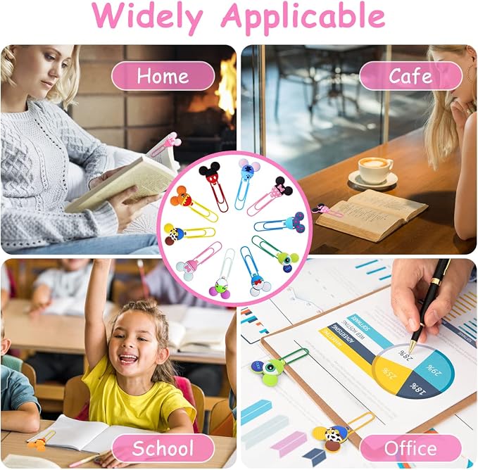 AUAUY 10PCS Cute Mouse Paper Clips, Book File Page Marker Clips for Teacher & Students, Colorful Office Supplies Gifts Bookmark Clamp Desk Accessories Stationery for School Kids Adult