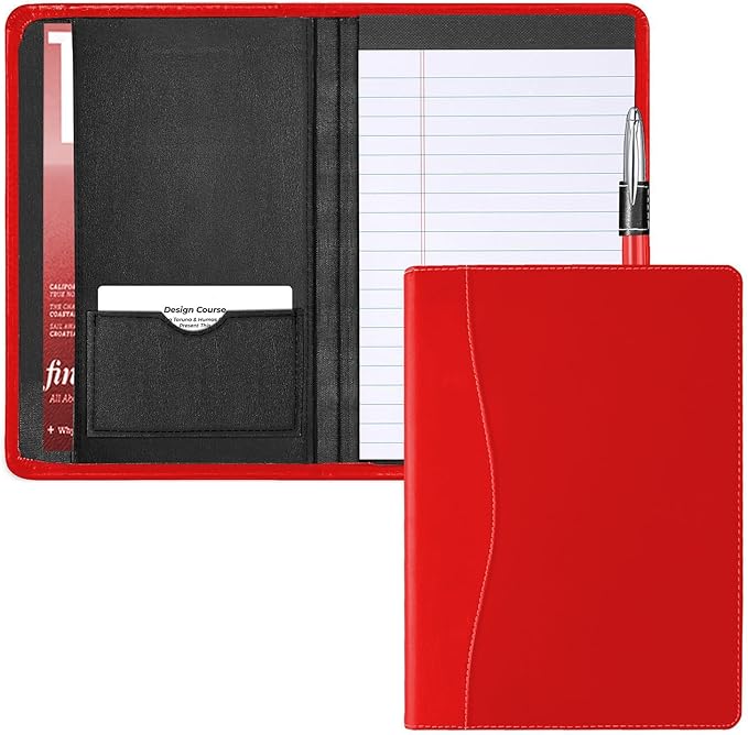 Mini Padfolio/Junior Portfolio Folder Case, Business A5 Binder Organizer Notepad for Men Women, 5 x 8 Writing Pad Included, Red