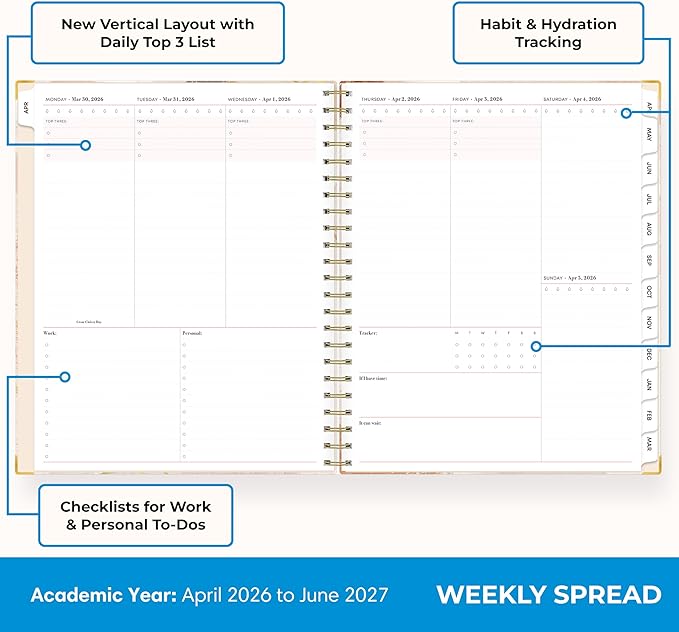 Blue Sky 15 Month 2026-2027 Weekly and Monthly Academic Year Planner Calendar, April 2026 - June 2027, 8.5" x 11", Hard Cover, Wirebound, Laminated Tabs, Storage Pocket, Includes Snap-in Ruler w/Sticky Notes & Sticker Sheet, Henri