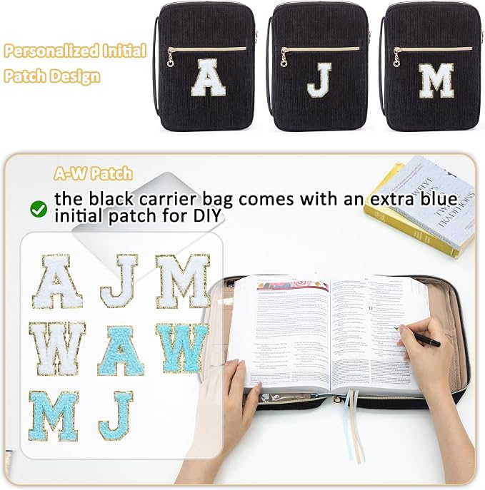 Bible Cover for Women, Initial Personalized Bible Gift - Bible Case for Men - Bible Holder - Bible Bag - Bible Carrier - Bible Carrying Case with Pockets for Bible Study Suppliers, Bible Accessories