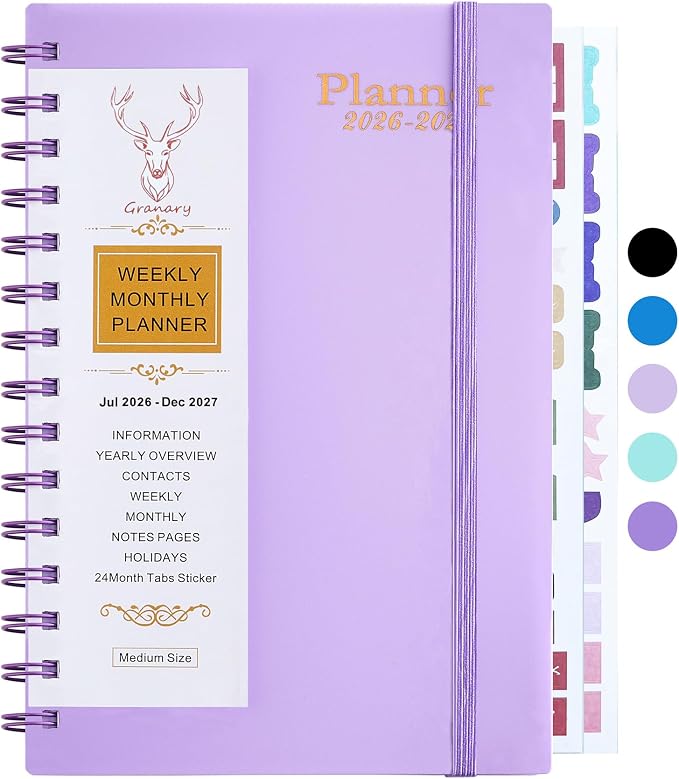 Planner 2026-2027, Weekly and Monthly Planner 2026-2027 Academic Year (July 2026-June 2027), 18 Months Calander Planner, Daily Agenda Book for School Student, Teachers, Office Supplies, Home, 8.2"×5.5" (JUL.2026-DEC.2027 Light Purple)