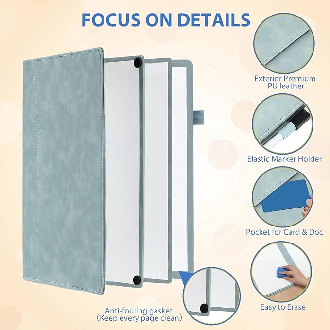 Feifeiya 6 Sides Dry Erase Notebook Portable White Board 12"x9"(a4) Travel Dry Erase White Board Notebook Foldable Anti-ghosting Surface for Office, School, Study, Travel & Business Meeting Planning