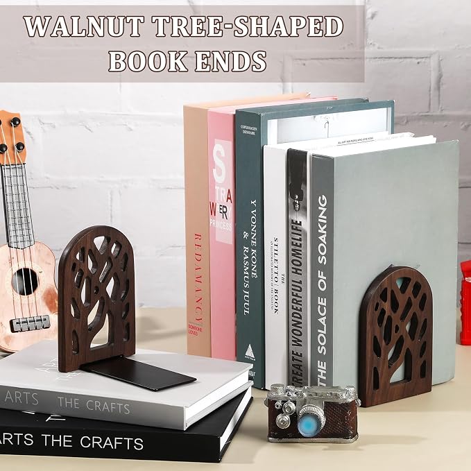 2 Pieces Wood Tree Book Ends for Shelves, Non-Skid Bookends Large Heavy Duty Bookend Book Holders for Heavy Books Decorative Book Accessories to Hold Books Firmly on Bookshelf