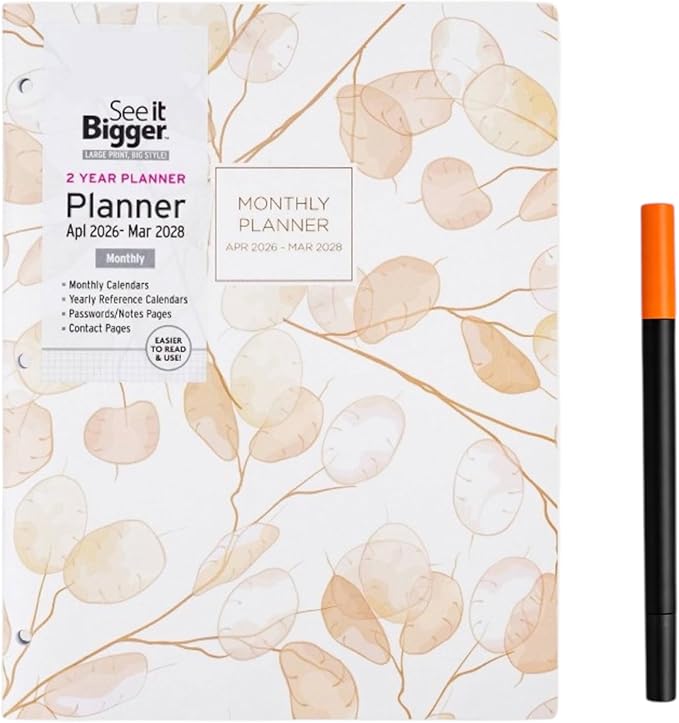 PlanAhead Home/Office 2-Year Monthly Planner, April 2026 – March 2028, 8.5 x 11 Inches and Customized Color Pen (Flowers)