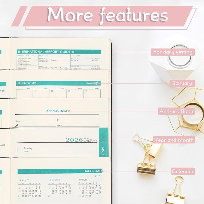 Planner 2026 Weekly and Monthly Planners for Purse 5.5" x 3.9"Cute Small Daily Academic Calendar 320page Hardcover Planning Agenda Book Academic Planner Vegan Leather Softcover, Goal Tracker Organizer Planning for Daily Schedule School Office Schedule ...