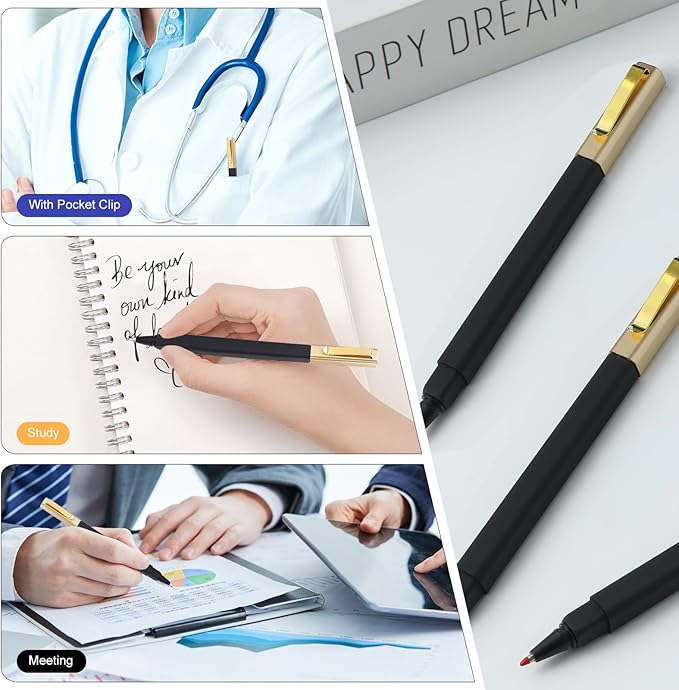 12 Pack Gel Pens Black 0.5 mm Medium Point Black Gel Ink Pens with Cap Quick Drying Ballpoint Pen Smooth Writing Fine Point Pen for Journaling School Office Supplies