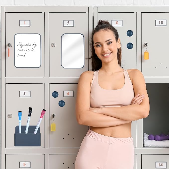 Denylo pro Magnetic Locker Accessories Kit Back to School Essentials Locker Organizer Supplies Includes Whiteboard Mirror Storage Box Dry Erase Marker and More fo Back to School Essentials，Gray