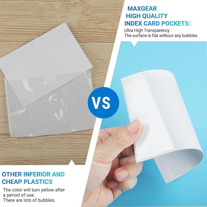 MaxGear 4" x 6" Index Card Holder, 52 Pack Labels for Storage Bins, Clear Adhesive Pockets with Top Open Loading, Plastic Label Holders Tote Bag Labels Stickers for Organizing Library Card Shelves